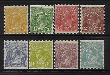 Australia KGV SG 85/93 Small Multiple Watermark Perf 14 set to 1/4 MLH