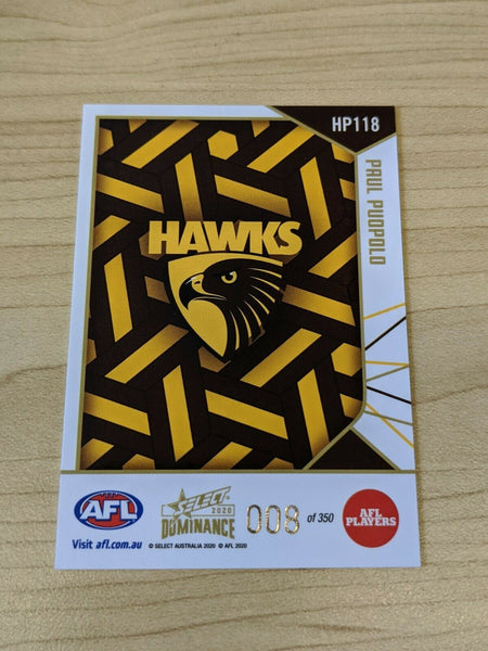 2020 AFL Dominance Holographic Parallel Paul Puopolo #008 LOW NUMBER Hawthorn