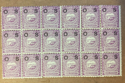 NSW Australian States 1d Centennial OS official SG O39 Mint Block of 18