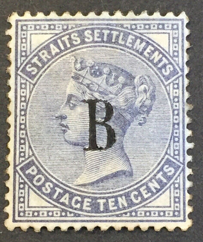 Thailand, British P.O. in Siam B on Straits Settlements  10c Slate SG 7 Mint
