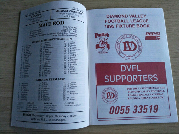 Football 1995 22nd April Diamond Valley Football League Football Record Vol. 39, No. 1