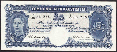 Australia R48 £5 Five Pound KGV1 Coombs/Wilson Uncirculated Banknote