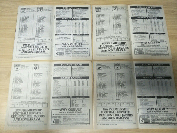 Lot Of 1989 VFL Football Records Collingwood Games x 22