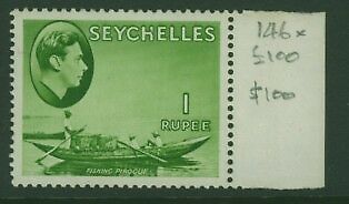 Seychelles SG 146 1r yellow green canoe Mint hinged