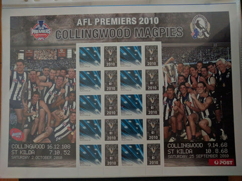 Australia 60c SES Souvenir Sheet  AFL football Premiers 2010 Collingwood Magpies