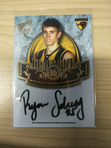 2009 Select Pinnacle Draft Pick Signature Ryan Schoenmarkers Hawthorn No.216/400
