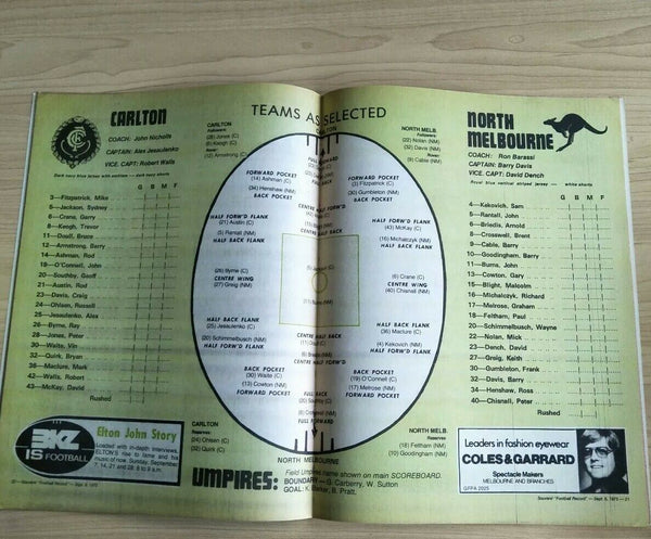 VFL 1975 2nd Qualifying Final Football Record Carlton v North Melbourne