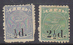 Fiji Pacific Islands SG 72/73 ½d on 1d dull blue and 5d on 4d deep purple Mint