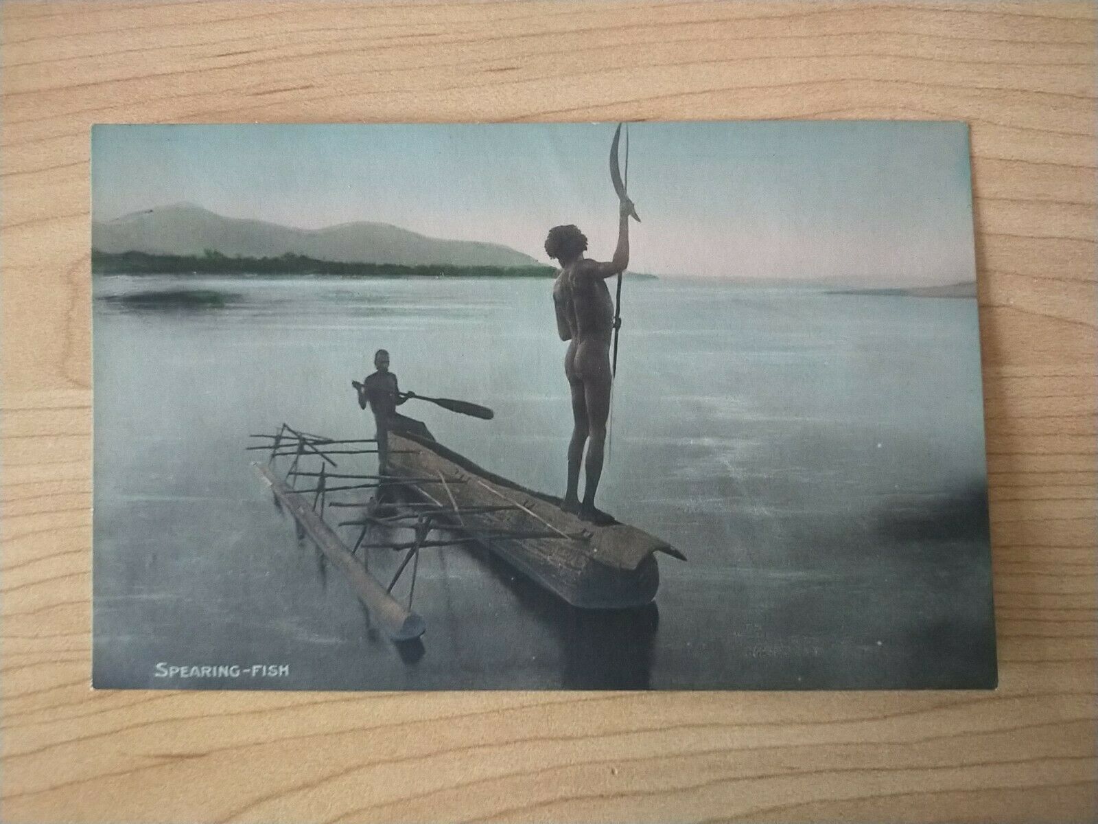 Australian Vintage Postcard Indigenous People Spearing Fish