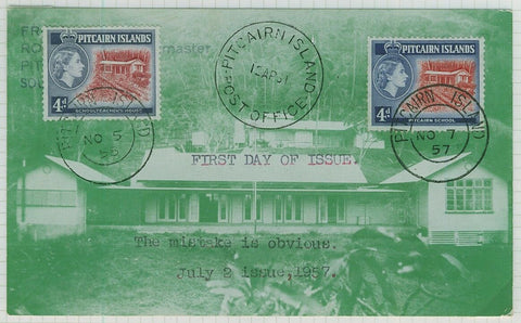 Pitcairn FDC SG 23, 23a  The 4d School (left) on 2-7-57, the other 5-11-58