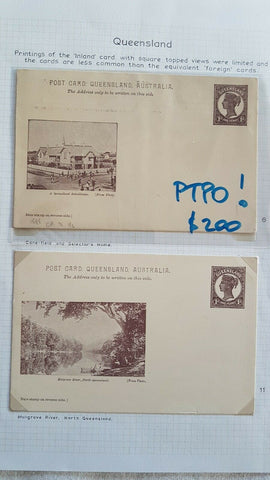 Queensland Postcard, 1d Schoolhouse PTPO,1d Mulgrave River ex Butler used