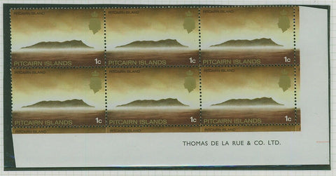 Pitcairn SG 94aw 1c Pitcairn Island sideways watermark. Imprint block of 6 MUH