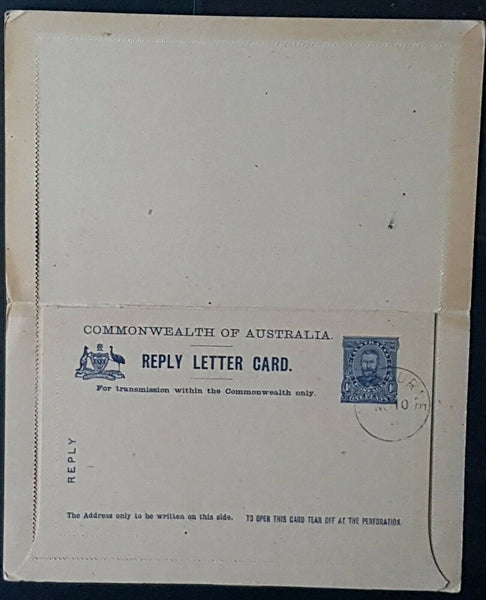 Australia Reply Letter Card 1d fullface KGV Town Hall Sydney Reply Phantom Falls