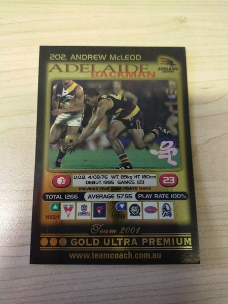 2001 Teamcoach Gold Prize Card Adelaide 202 Andrew McLeod