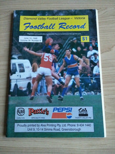 Football 1995 10th June Diamond Valley Football League Football Record Vol. 39, No. 8