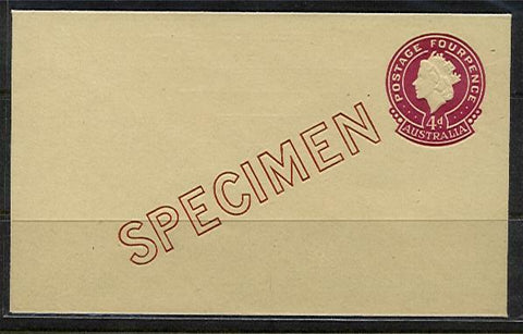 Australia Embossed Envelope HG 4d Carmine QEII 29mm overprinted Specimen