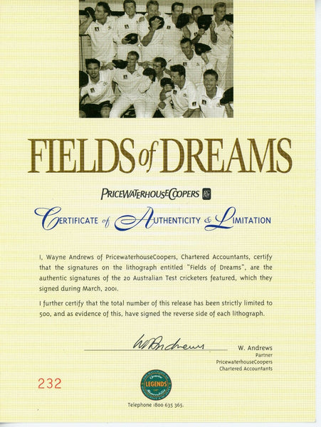 Fields of Dreams - Signed by all 20 Players Framed Limited Edition 232/500