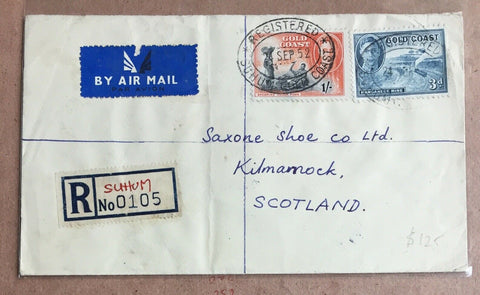 Gold Coast 1952 King George VI Airmail Cover Registered Suhum to Kilmarnock