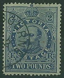 Victoria Australia States Australian SG 400 £2 Two Pounds Blue KEVII Perf OS CTO