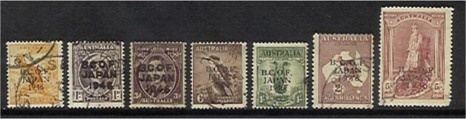 BCOF Japan on Australia SG J1/7 Set to 5/-  Fine Used Stamps