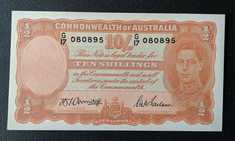 Australia Banknote 1942 10/- Ten Shillings Armitage/McFarlane R13 aUnc Note George VI