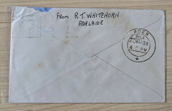 South Australia to Aden Cover with KGV ½d and 1½d Stamps