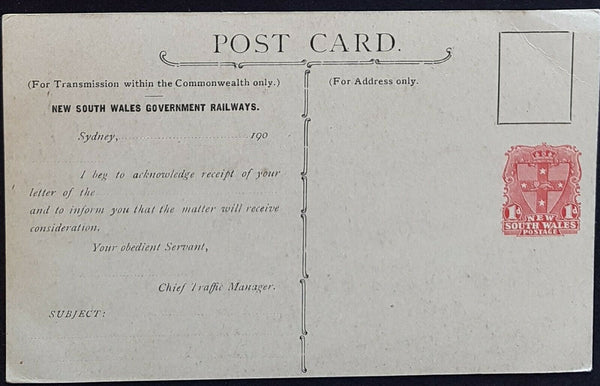 NSW 1d Arms Government Railway Post Card of Empress Falls mint