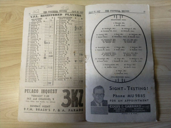 VFL 1957 April 27 Football Record Melbourne v Collingwood