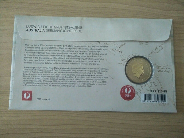 2013 Australian Germany Joint Issue $1 Ludwig Leichhardt PNC 1st Day Issue