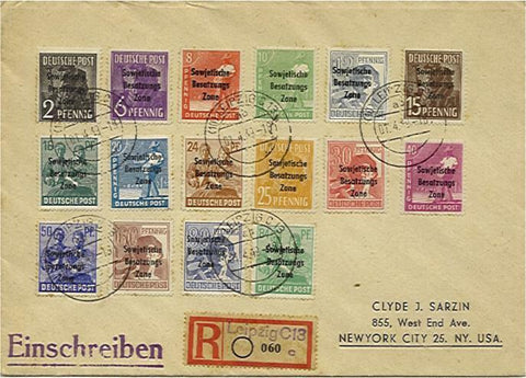 Germany Allied Occupation RUSSIAN ZONE1949 Set of 16 on registered to NY, USA