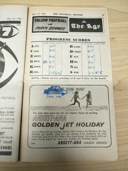 VFL 1965 May 22 Football Record Melbourne v Collingwood