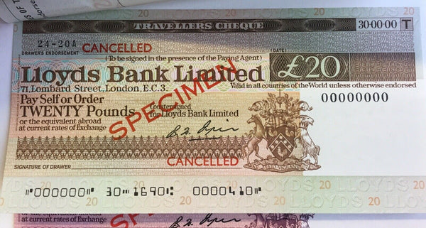 Great Britain Set Of Travellers Cheques Overprinted Specimen In Official Folder