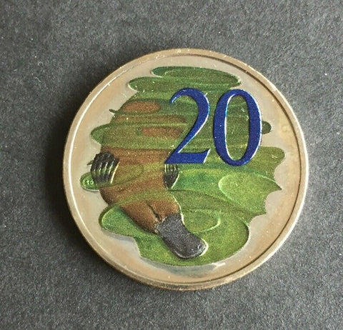 Australia 2013 20c Twenty Cents Coloured Platypus coin. Uncirculated
