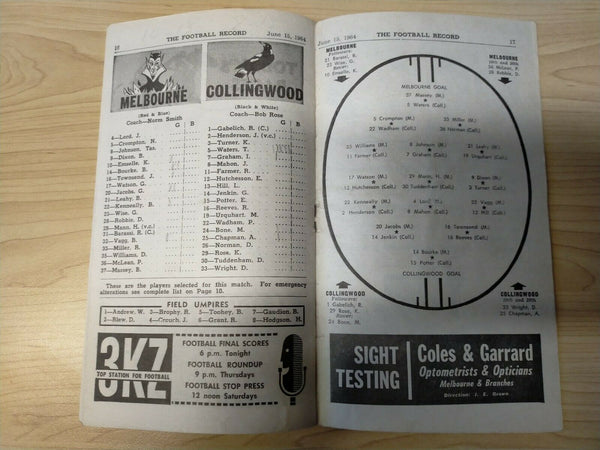 VFL 1964 June 15 Football Record Melbourne v Collingwood