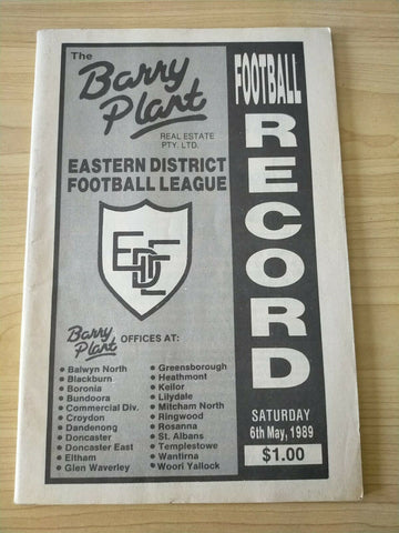 Football 1989 6th May Victorian Eastern Districts Football League Football Record