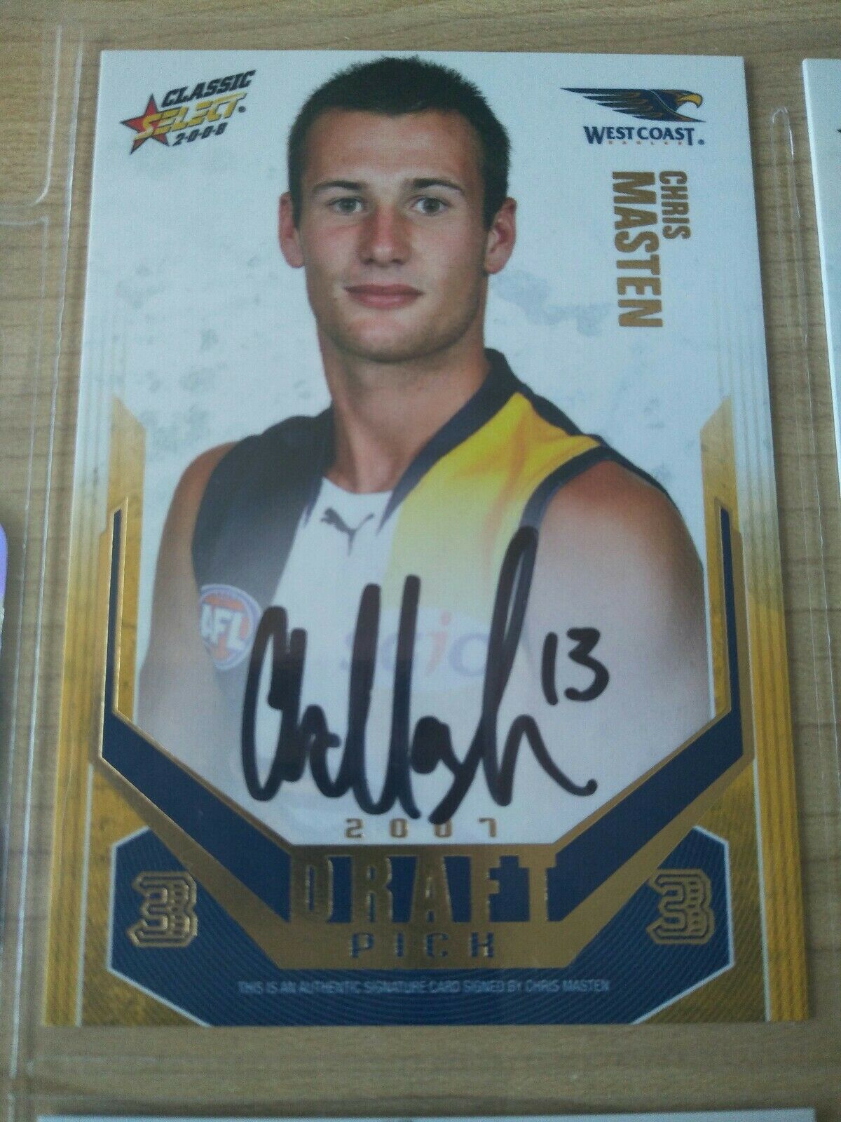 2008 Select Classic Draft Pick Gold Signature Card Chris Masten West Coast