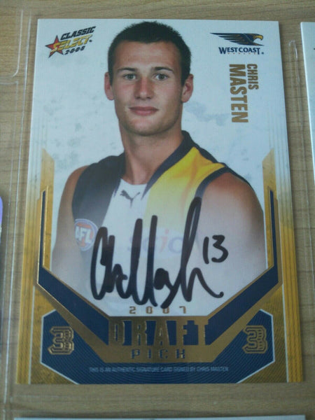 2008 Select Classic Draft Pick Gold Signature Card Chris Masten West Coast