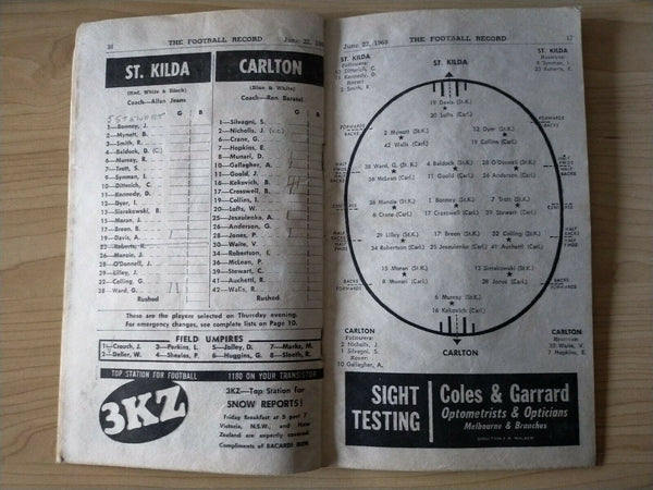 VFL 1968 June 22 Football Record St Kilda v Carlton