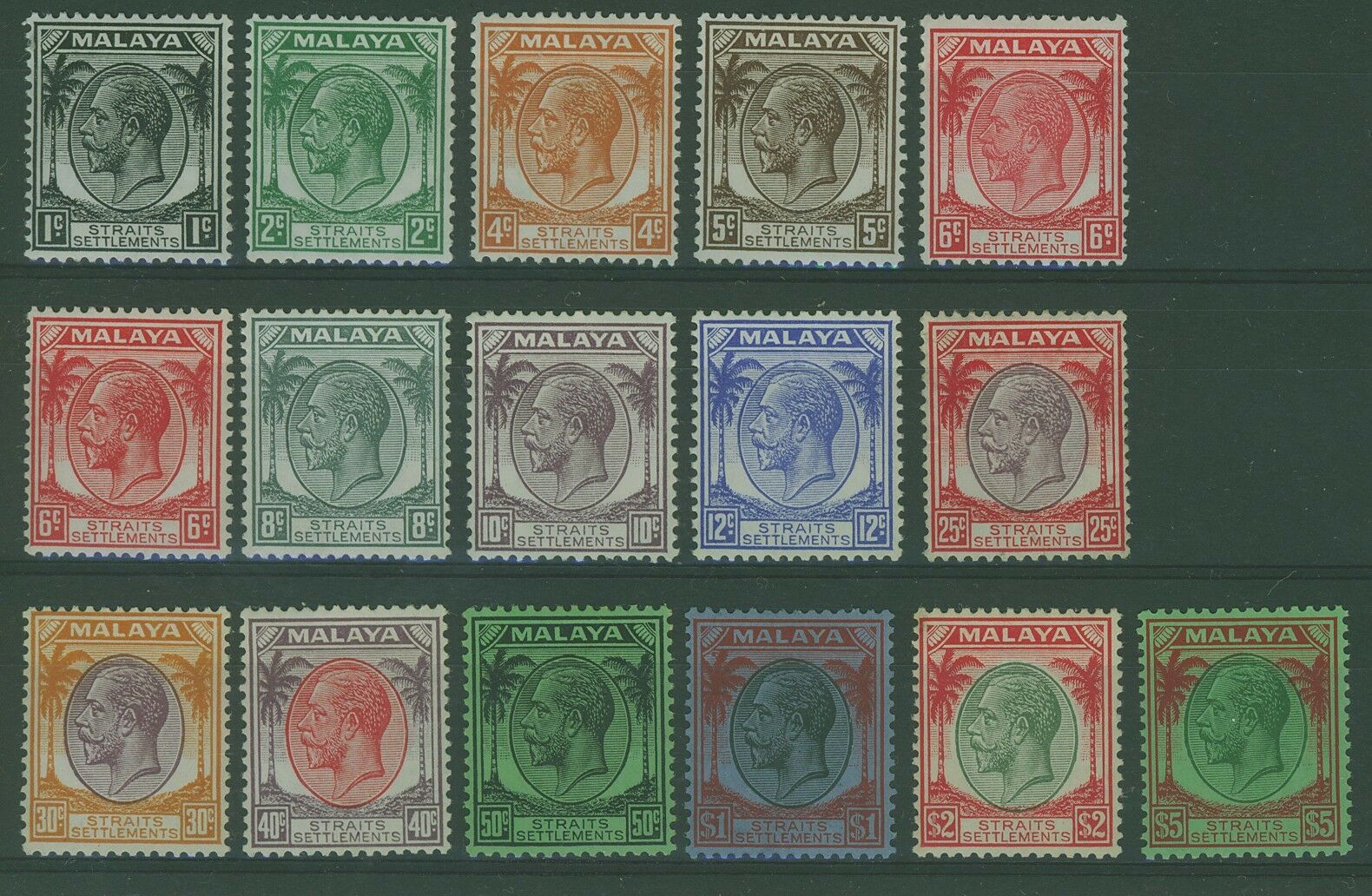 Straits Settlements Malayan States SG 260/74 Chalk-surfaced paper Set + 6c shade