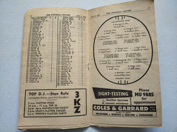 VFL 1960 July 9 Football Record Collingwood v Geelong