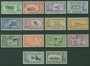 Falkland Islands KGVI ships aircraft birds maps animals SG 172/85 Set (14) MUH