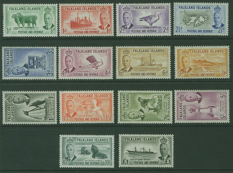 Falkland Islands KGVI ships aircraft birds maps animals SG 172/85 Set (14) MUH