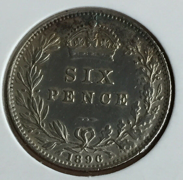 UK Great Britain 1896 Queen Victoria Silver 6d Sixpence Coin
