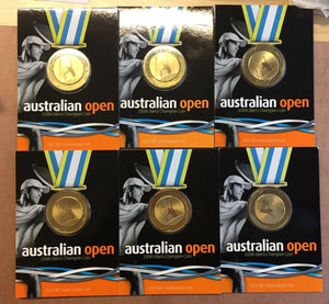 Australia 2012 $5 Australian Open Tennis 100th Men's Championship x 6 Coins