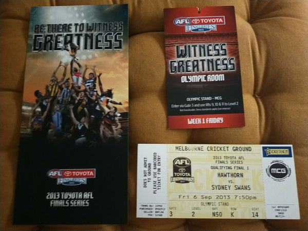 2013 1st Qualifying Final AFL Football Record Hawthorn v Sydney WITH TICKET