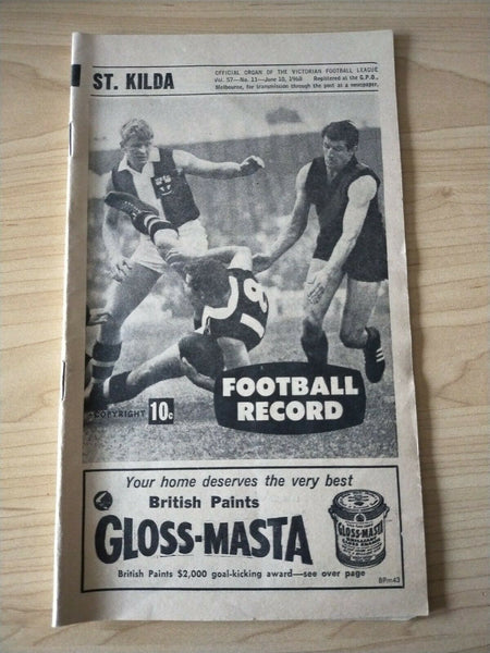 VFL 1968 June 10 Football Record St Kilda v Essendon