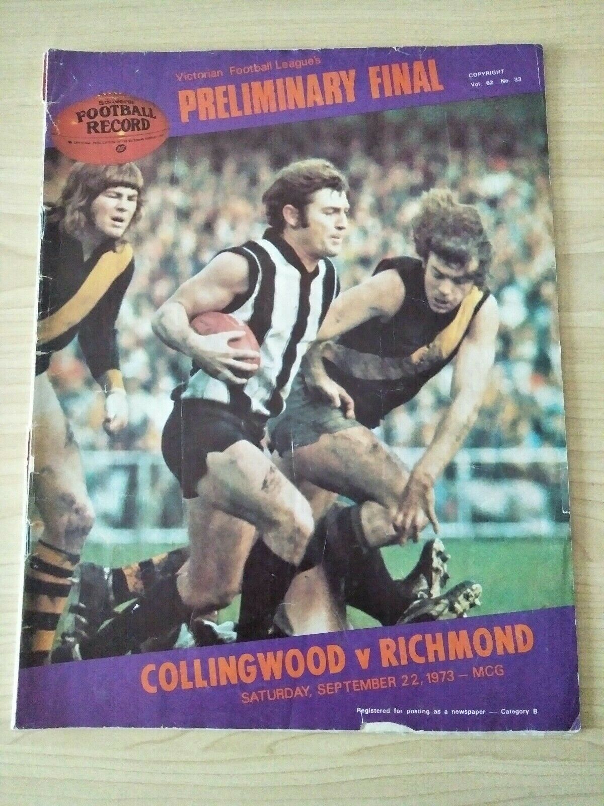 VFL 1973 Preliminary Final Football Record Collingwood v Richmond