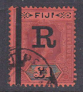 Fiji Pacific Islands Revenue £1 purple + black/red KGV overprinted R for Revenue