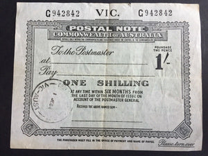 Australia Victoria 1/-  Postal Note banknote postal stationery unused