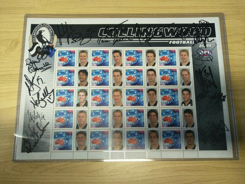 Collingwood Football Club Stamp Sheet Signed By 19 Players Inc Buckley, Presti